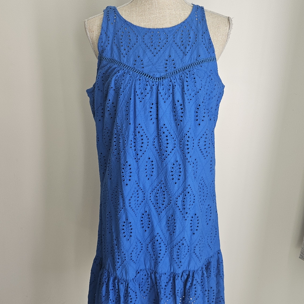 PAPA Blue Sleeveless Eyelet Dress